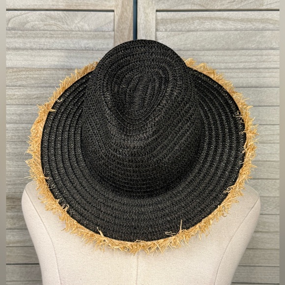 Lucky 7 Usa Accessories - LUCKY 7 USA Women's Woven Paper Wide Brim Sunhat Black/Tan-OS